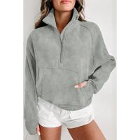 Azura Exchange Stand Collar Ribbed Sleeve Sweatshirt - L