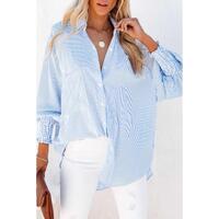 Azura Exchange Striped Boyfriend Shirt with Smocked Cuffs and Pocket - L