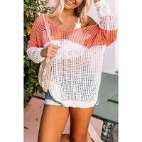 Azura Exchange Eyelet Knit Top with Twisted Back and Color Block Design - XL