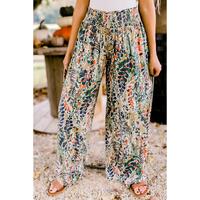 Azura Exchange Floral Print Shirred High Waist Wide Leg Pants - XL