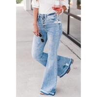 Azura Exchange Buttoned Distressed Flared Jeans - 16 US