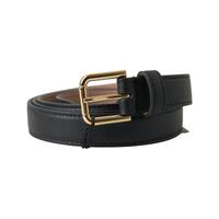 Dolce &amp; Gabbana Men&#39;s Black Leather Gold Tone Metal Buckle Belt - 100 cm