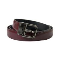 Dolce &amp; Gabbana Men&#39;s Bordeaux Leather Silver Metal Buckle Belt - 90 cm