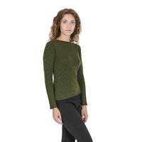 Crown of Edinburgh Cashmere Women&#39;s Boat Neck Cashmere Sweater - COE 007 in Verde Oliva - XS