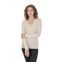 Crown of Edinburgh Cashmere Women&#39;s Premium Italian Cashmere V-Neck Sweater in Beige - 46 EU
