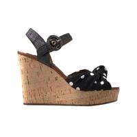 Dolce &amp; Gabbana Women&#39;s Black  Wedges Polka Dotted Ankle Strap Shoes Sandals - 37.5 EU