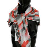 C’N’C COSTUME NATIONAL Gray Red Checkered Silk Scarf One Size Women