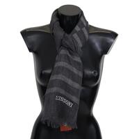 Missoni Men&#39;s Gray Striped Wool Unisex Neck Wrap Fringes Scarf - One Size