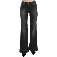 Mid Waist Flared Denim Casual Pants with Logo Details W25 US Women