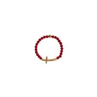 Authentic NIALAYA Gold Plated Silver Bracelet with Red Coral Beads and CZ Diamond Cross M Women