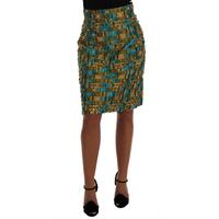 Dolce &amp; Gabbana Green Jacquard High Waist Pencil Skirt 42 IT Women