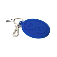 Dolce &amp; Gabbana Women&#39;s Blue Rubber DG Logo Silver Brass Metal Keyring Keychain - One Size