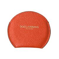 Dolce &amp; Gabbana Women&#39;s Orange Calfskin Leather Round Logo Hand Mirror Holder - One Size