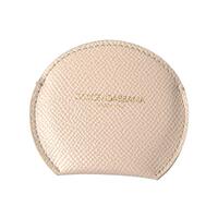 Dolce &amp; Gabbana Women&#39;s Beige Calfskin Leather Round Logo Hand Mirror Holder - One Size