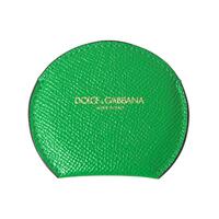 Dolce &amp; Gabbana Women&#39;s Green Calfskin Leather Round Logo Hand Mirror Holder - One Size
