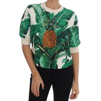 DOLCE &amp; GABBANA Enchanted Sicily Short Sleeve Sweater with Sequined Pineapple Embroidery 40 IT Women
