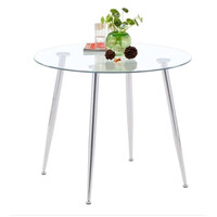 Glass Dining Table, Modern Round Kitchen Table, Modern Dinner Table with Spacious Tempered Glass Tabletop &amp; Chromed Legs for Home &amp; Office, 80x70cm