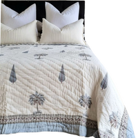 Kolka Palm &amp; Pine Reversible Quilt 100% Cotton Blue - King Size