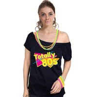 Totally 80s Black Womens T Shirt Costume Ladies 1980s Fancy Dress Up Top