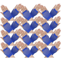 12 Pair Fishnet Gloves Fingerless Wrist Length 70s 80s Costume Party Bulk - Blue
