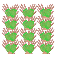 12 Pair Fishnet Gloves Fingerless Wrist Length 70s 80s Costume Party Fluro Green
