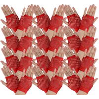 12 Pair Fishnet Gloves Fingerless Wrist Length 70s 80s Costume Party Bulk - Red