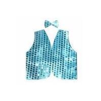 Kids Sequin Vest Bow Tie Set Costume 80s Party Dress Up Waistcoat - Sky Blue
