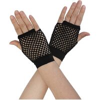1 Pair Fishnet Gloves Fingerless Wrist Length 70s 80s Costume Party Dance - Black