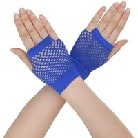1 Pair Fishnet Gloves Fingerless Wrist Length 70s 80s Costume Party Dance - Blue