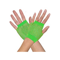 1 Pair Fishnet Gloves Fingerless Wrist Length 70s 80s Costume Party - Neon Green
