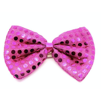 SEQUIN BOW TIE Polka Dots Bowtie Party Unisex Costume  13cm x 9cm Clown - Hot Pink