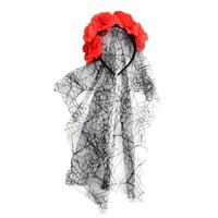 Halloween Day of the Dead Headband w/ Roses &amp; Lace Veil Halloween Party Dress Up