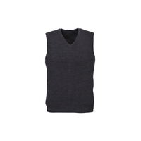 Mens Wool Blend V Neck Vest Sleeveless Double Knit  - Charcoal - X-Small