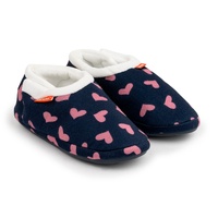 ARCHLINE Orthotic Slippers CLOSED Arch Scuffs Moccasins Pain Relief in Navy Hearts - EUR36
