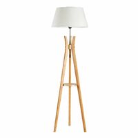 LARGE BAMBOO TRIPOD FLOOR LAMP Linen Shade Modern Light Vintage Wooden Scandi