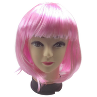 Bob Wig Costume Short Straight Fringe Cosplay Party Full Hair Womens Fancy Dress - Light Pink