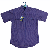 Bisley Mens Short Sleeve Check Shirt Checkered Cotton Blend Casual Business Work - Navy - S