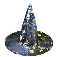 WITCH HAT Gold &amp; Black Halloween Costume Fancy Dress Womens Accessory Wizard