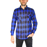 Mens Flannelette Long Sleeve Shirt 100% Cotton Check Authentic Flannel - Full Placket - Royal Blue - 3XL