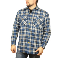 Mens Flannelette Long Sleeve Shirt 100% Cotton Check - Full Placket - Spanish Blue - 4XL