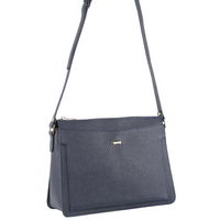 Morrissey Italian Structured Leather Cross Body Handbag Tote Bag (MO3162) - Navy