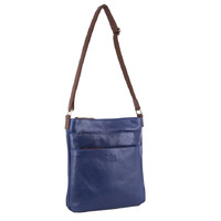Milleni Womens Italian Leather Bag Soft Nappa Leather Cross-Body Travel - Indigo/Chestnut