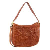 Pierre Cardin Woven Leather Ladies Crossbody Messenger Bag Travel - Cognac