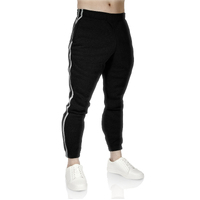 Mens Fleece Skinny Track Pants Jogger Gym Casual Sweat Trackies Warm Trousers - Black/White Stripe - XL