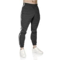 Mens Fleece Skinny Track Pants Jogger Gym Casual Sweat Trackies Warm Trousers - Charcoal Marle/White Stripe - S