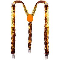 SEQUIN SUSPENDERS Unisex Adjustable Braces Clip On Elastic Y-Back  - Orange