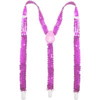 SEQUIN SUSPENDERS Unisex Adjustable Braces Clip On Elastic Y-Back  - Light Pink