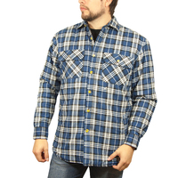 Jacksmith Quilted Flannelette Shirt Mens Jacket 100% Cotton Padded Warm Winter Flannel - Navy/Light Blue - S