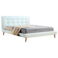 Queen PU Leather Deluxe Bed Frame White