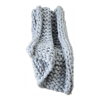 Hand Knitted Chunky Blanket Thick Acrylic Yarn Blanket Home Decor Throw Rug - Grey